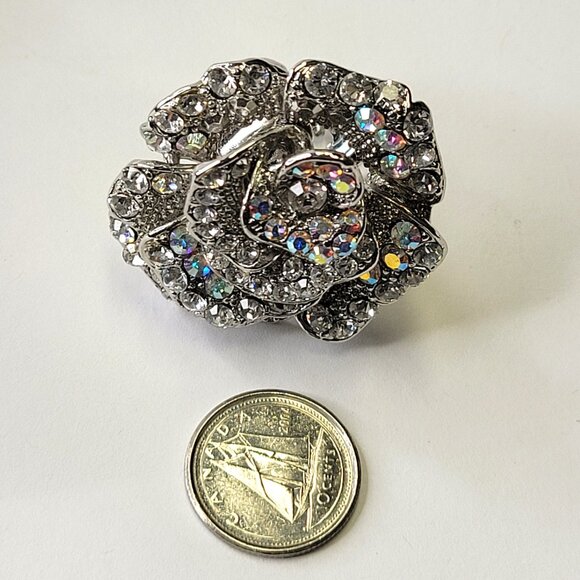 Statement Silver and Clear Rhinestone Ring with Adjustable Band - Picture 4 of 8